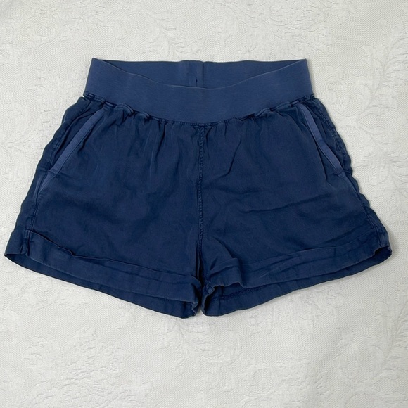 Faherty Pants - Faherty Women's Blue Pockets Elastic Waist Pull On Cuffed Shorts Size Medium